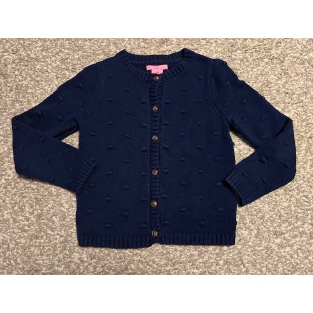 Isaac Mizrahi navy blue bobble knit cardigan sweater, girls size 10/12